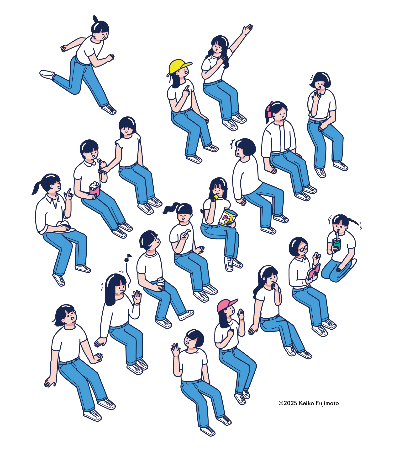 ブルージーンズに白Tシャツの女の子イラスト